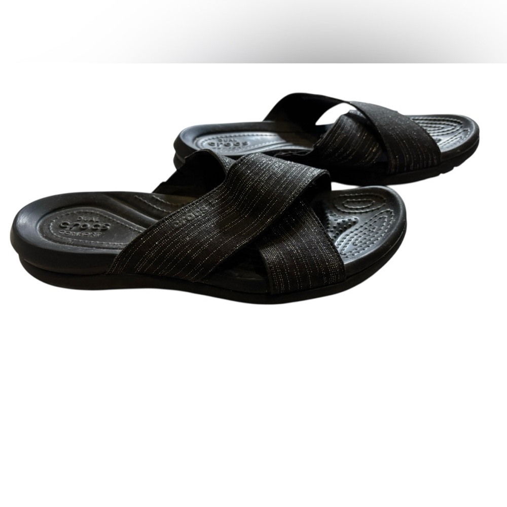Crocs Women’s Black Capri Shimmer Xband Sandals Size 8 - Picture 3 of 7